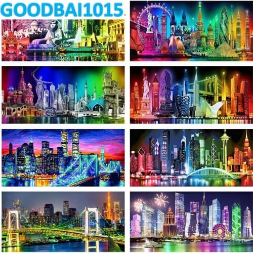 City Night Neon Scenery 5D Diamond Painting Full Drill Mosaic Diamond Embroidery Cross Stitch Kits Art DIY Home Decor Christmas