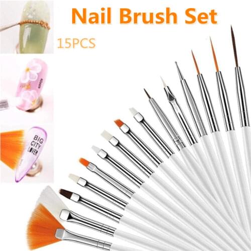 15 Pcs 5 Colors For Manicure Painting Dotting Gel Design Pen Set Nail Art Brush