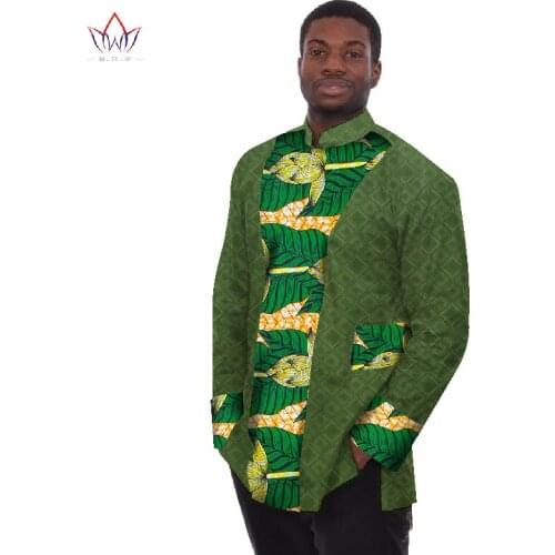 2021 New Jacquard Fabric Made Dashiki Men Shirt African Clothing Print Shirts Ankara Long Sleeve Tribal Top Africa Outwear WYN07