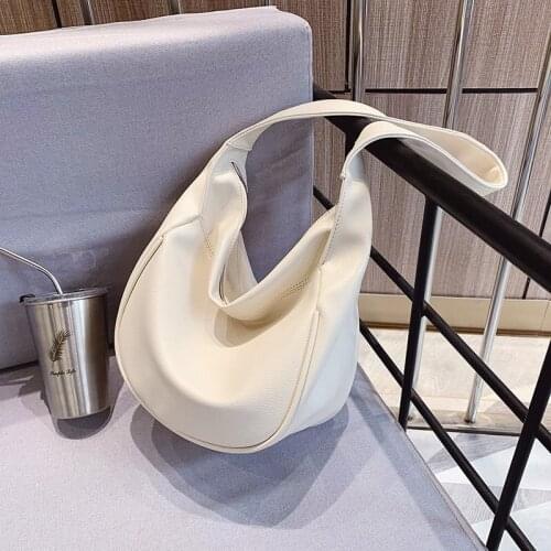 Simple Shoulder Bag for Women 2021 Vintage Luxury Designer Handbag Female Brief Solid Color Zipper Closed PU Leather Clear Hobos