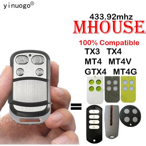 3PCS MHOUSE MOOVO Door Remote Control Mhouse/MyHouse TX4 TX3 GTX4 GTX4C 433.92mhz MOOVO MT4 MT4G MT4V Garage Gate Remote Control