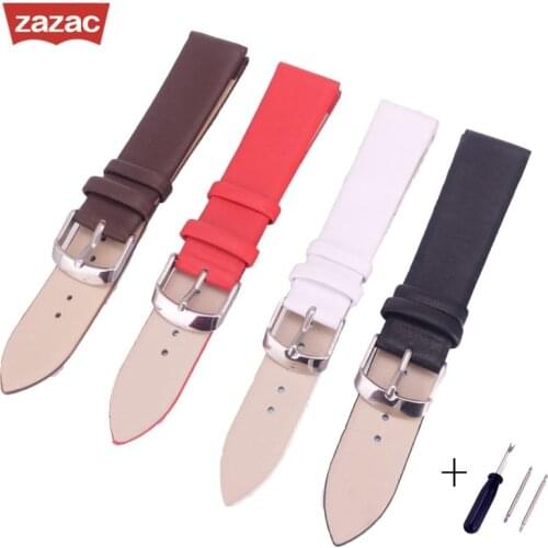Zazac 1PCS 12MM 14MM 16MM 18MM 20MM 22MM smooth grain genuine leather (cow split) watch band watch strap men and women straps