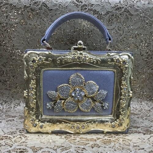 Luxury Crystal Diamond Box Clutch Evening Bag Women Retro Embroidery Flowered Dinner Handbag and ShoulderBag Party Chain Purse