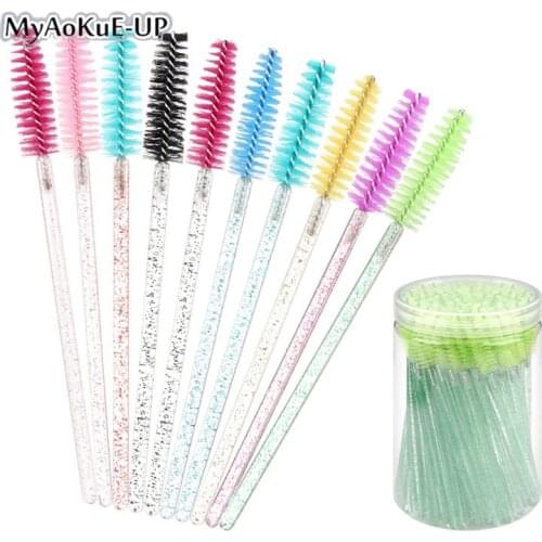 100pcs Eyelash brush False Eye Lash Extension Spoolie Microbrush Crystal Handle Disposable Eyebrow EyeLashes Makeup Brush