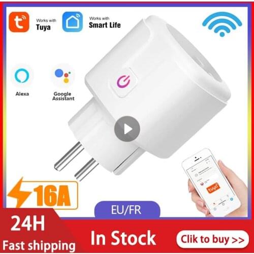 Tuya WiFi Smart Socket European Standard Socket Wifi Socket Graffiti 16A With Power Metering For Alexa Google Home Automation