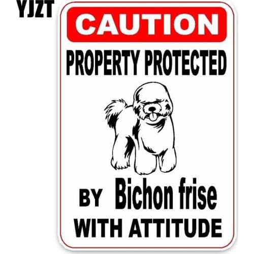 YJZT 10*14.2CM Property Protected By Bichon Frise Dog The Tail Of The Car Reflective Car Stickerr C1-4760