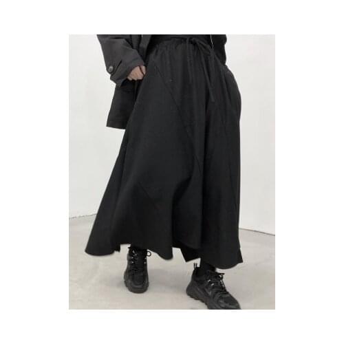 Yamamoto dark bias stitching design sense of irregular wool cloth half-length skirt winter womens long black dress