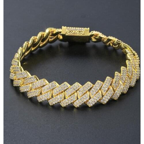 Hip Hop Jewelry Inlaid Zircon Strip 14mm Cuba Bracelet Vacuum Plating Bracelet