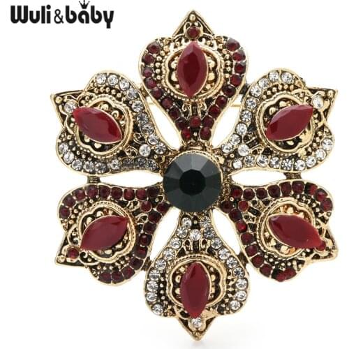 Wuli&baby Big Acrylic Flower Brooches Women Vintage Red Green Flower Weddings Party Brooch Pins Gifts