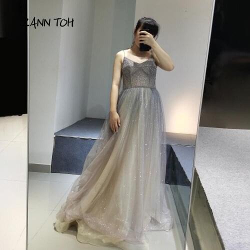 Evening Dresses For Women 2020 V-neck A-line Beading Tulle Party Dress Gowns For Women Robe De Soiree