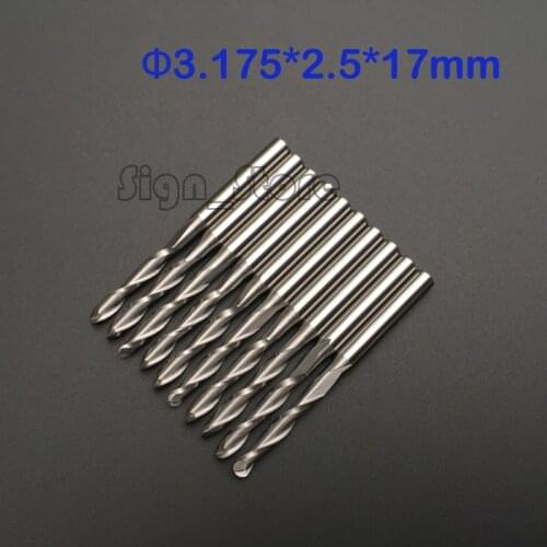 10pcs 3.175*2.5MM *17MM Two Flutes Ball Nose Bits, Carbide End Mill, Engraving Cutting Tools, CNC Router Cutters, Acryl, PVC