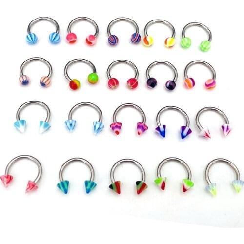 10Pcs/Lot Mixed CBR Acrylic Nose Rings Ear Piercing Circular Barbell Horseshoe Ring Lip Labret Eyebrow Body Jewelry