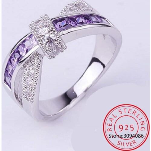 100% 925 Sterling Silver Jewelry Vintage Purple Crystal Couples Wedding Silver Rings for Women Men Fashion Anel De Prata Bijoux