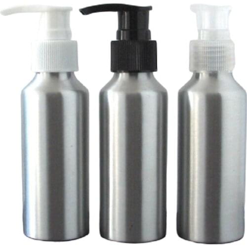 100ml Cosmetics Hand Lotion Pump Aluminum Bottle Press Pump Packaging Container Black/White/Clear Head Metal Travel Bottle 20pcs