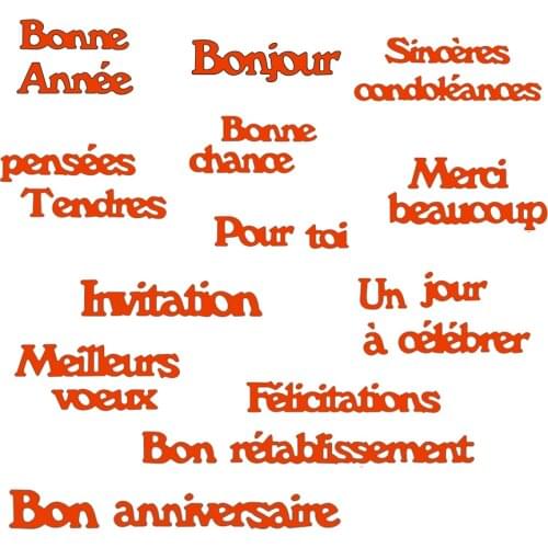 13 Pieces Cheapest Popular French Words Metal Cutting Dies For DIY Scrapbooking Paper Cards Crafts Dies New 2019