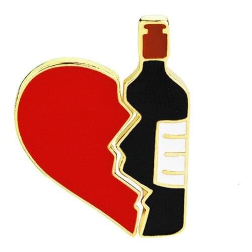 2 Pcs Heart And Wine Bottle Brooch Best Friend Girlfriend Boyfriend Couple Jewelry Anniversary Gifts For Lover Creative Keepsake