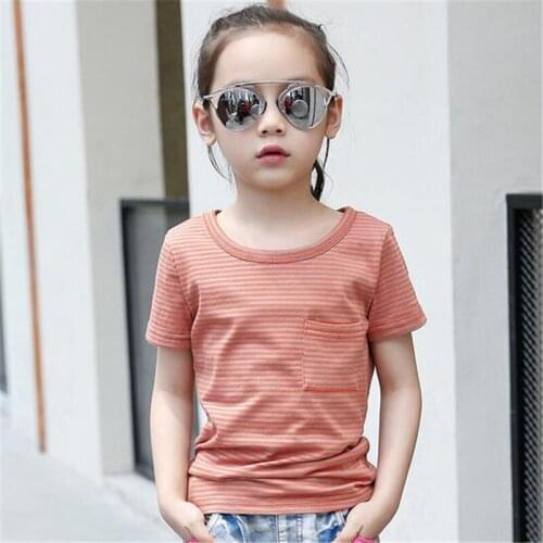 2020 Cotton Baby Girl Summer Shirts New Toddler Comfortable Tops Tee Children Clothing Kids Striped O-Neck 6-15T Teenage Outwear