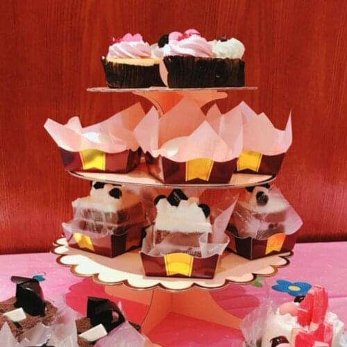 3-Layer Disposable Round Birthday Cupcake Dessert DIY Paper Craft Stand Dessert Display Rack Wedding Party Supplies Cake Tools