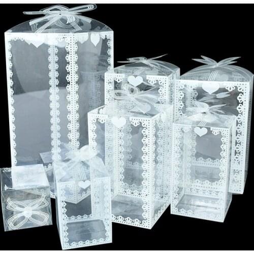 5pcs/lot Lace Clear PVC Box Packing Wedding Gift Box Christmas Birthday Favor Cake Chocolate Candy Dragees Apple Transparent Box