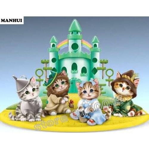 Diamond Mosaic Painting Cross Stitch Four cats Square Full Decorative Diy Diamond Embroidery Cartoon Fashion Gifts ABC296