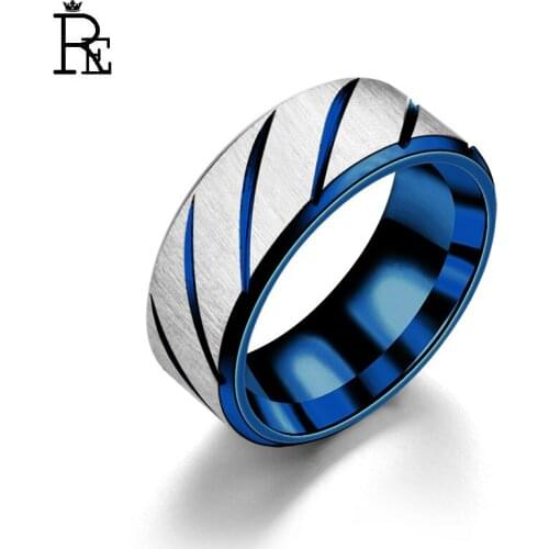 Antique 8mm Rings For Men Women Gold Black Blue Color Knuckle Metel Trendy Ring Stainless Steel Jewelry Gifts US Size 6-13 J15