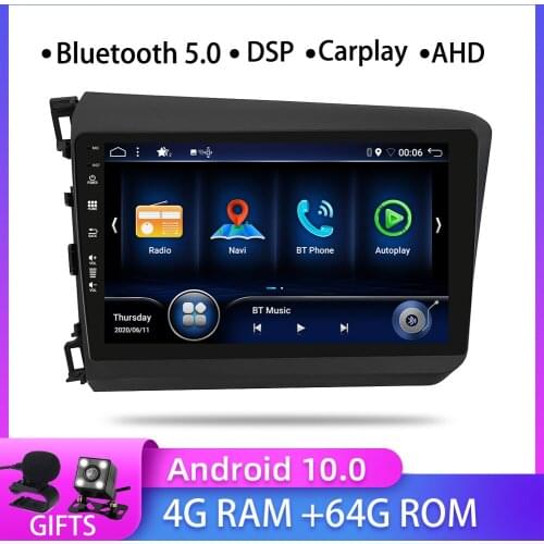 4G+64G DSP Autoplay RDS 2din Android 10.0 Car Radio Multimidia Video Player Navigation GPS For HONDA CIVIC 2012-2015 Head Unit