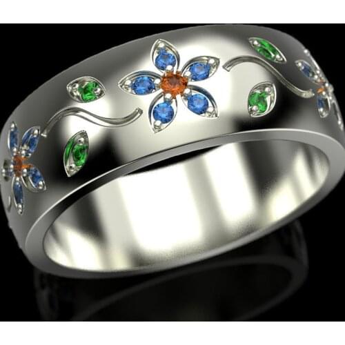 Bohemia Silver Color Zircon Flower Ring Elegant Colorful Crystal Wedding Band Jewelry Engagement Rings For Women anillos D5M537