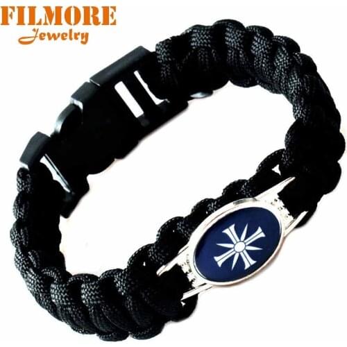 Game FARCRY5 Bracelet Alloy Blue Logo Punk Men Women Jewelry DIY Handmade Black Rope Braided Bangle Charms Souvenirs Fans Gift