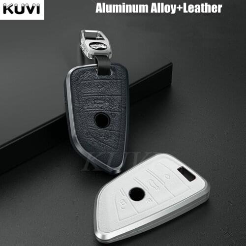 Alloy Leather Car Remote Key Case Cover Fob For BMW X1 X3 X5 X6 1 2 5 7 F15 F16 E53 E70 E39 F10 F30 G30 Shell Protecor Bag