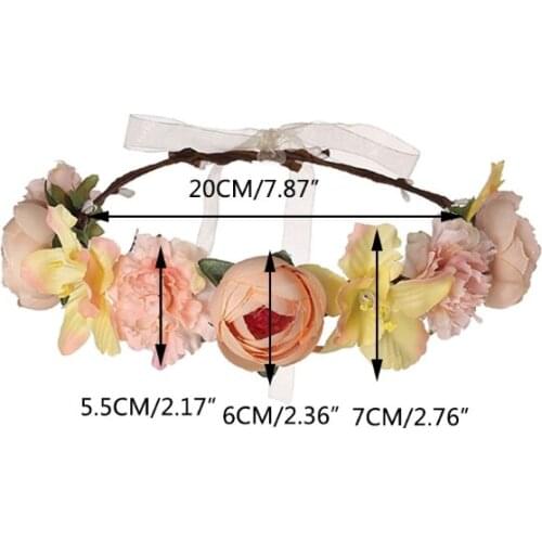 Flower Wreath Crown Floral Garland Handmade Bridal Hair Wreath with Ribbon Photo Props Accessories Holiday Beach Party