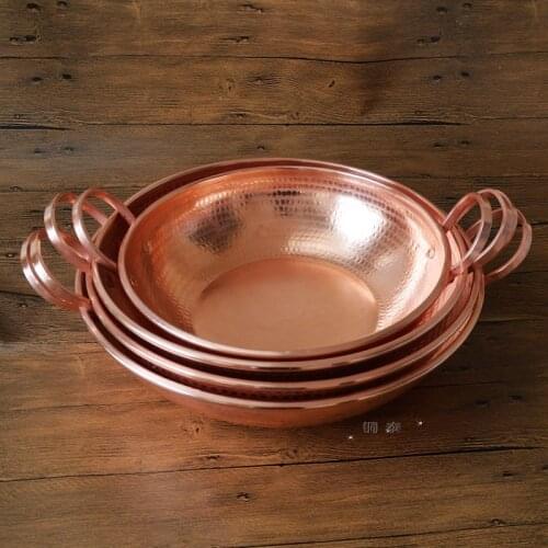 Copper household fried vegetable pan electromagnetic furnace double bottom thickening pure handmade soup pot wok 32-40cm