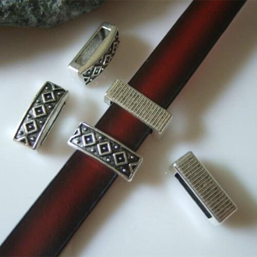 10pcs Zinc Alloy 10mm Flat Bar Slider Beads Spacers For 10x2mm Flat Leather Cord Jewelry Findings