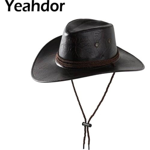 Unisex Women Men Caps Fashion Western Cowboy Hats PU Leather Mongolia Grassland Sunscreen Rider Cap Cosplay Cowboy Climbing Hat