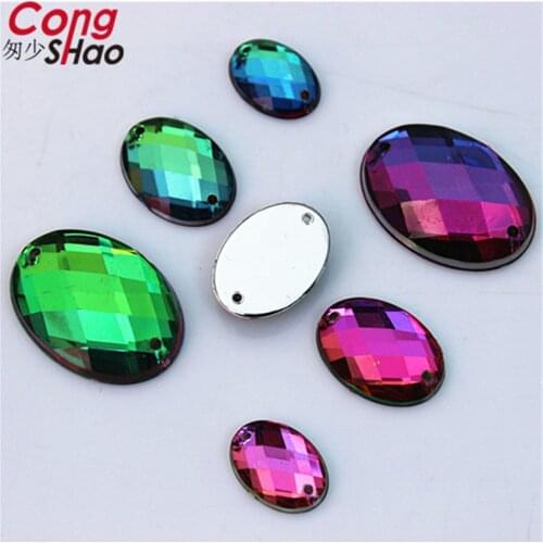 Cong Shao Horse Ey Rainbow color stones and crystals flatback Acrylic Rhinestone applique sewing 2 Hole DIY costume Button CS373
