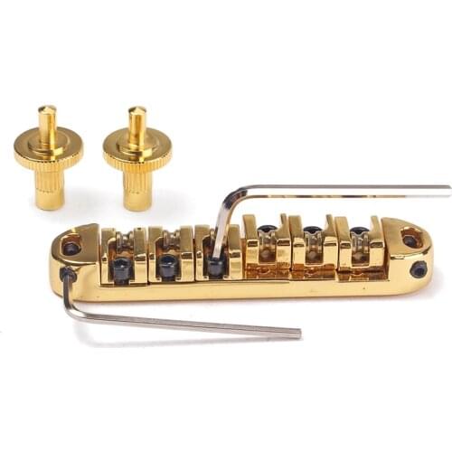 Brass Roller Adjustable Saddle Tune-O-Matic Zinc Alloy and Brass Rollers Bridge for Lp Electric Guitar,Gold