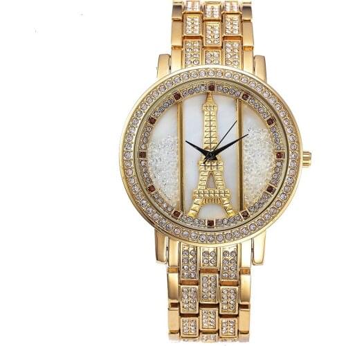 Fashion Paris Eiffel Tower Full Diamond Watch Womens Ladies' Watch Quartz Watch Cool Gift Luxury Designer Silver Wristwatch
