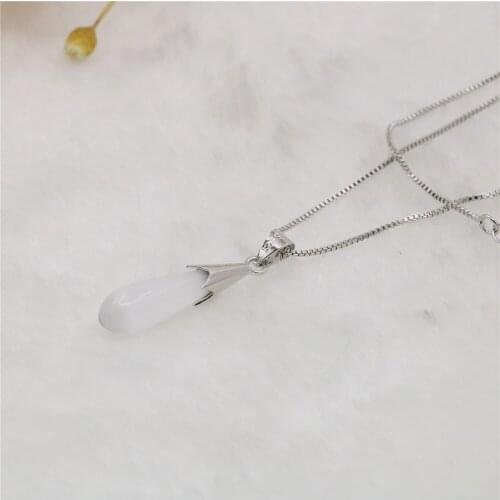 New Fashion Natural White Opal Cats Eye 7x30mm Waterdrop Shape Pendant Necklace Jewelry Gift for Women Accessories 18inch M339