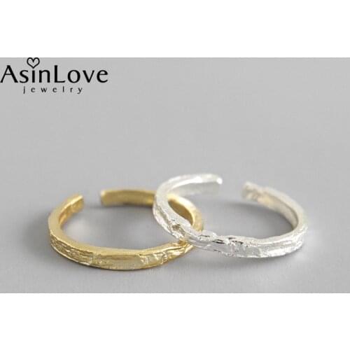 AsinLove Real 925 Sterling Silver Irregular Surface Gold Foil Hammered Open Rings Handmade Fine Jewelry for Women and Girls Gift