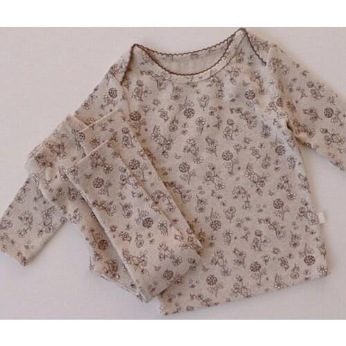 Korean Style Toddler Baby Girl Boys Pajamas Set Spring Autumn Newborn Baby Girl Boys Clothes Suit Printing Cotton T-shirt+Pants