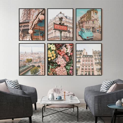 Travel City Poster and Print Paris Photography Landscape Canvas Painting Wall Art Pictures for Home Decoration Interior Painting