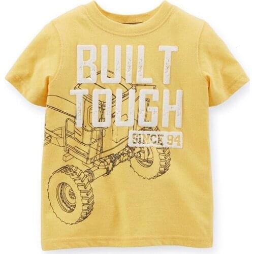 Built Tough Yellow Baby Boys Tees Shirts Children Clothes Kids Tops Cotton Short Sleeve Boy T-Shirt Toddler T Shirt 6 9 12 18 24