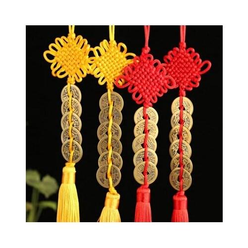1PC Chinese Knot Feng Shui Wealth Success Copper Coins Lucky Charm Gourd Pendant Home Car Decor