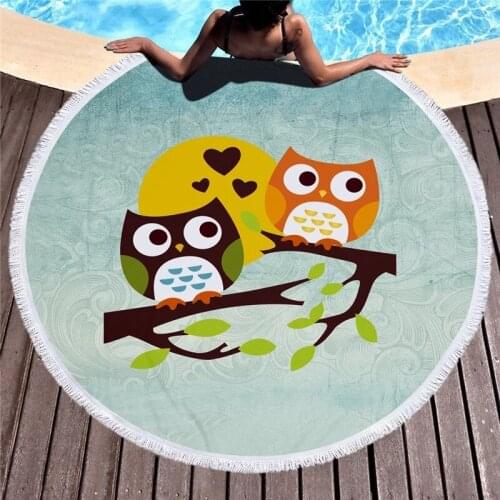 Cartoon Lover Owl Bath Towel Children Water Absorbing Printing Cloth Soft Round Beach Towel Swimming Shower Spa Sport Blanket