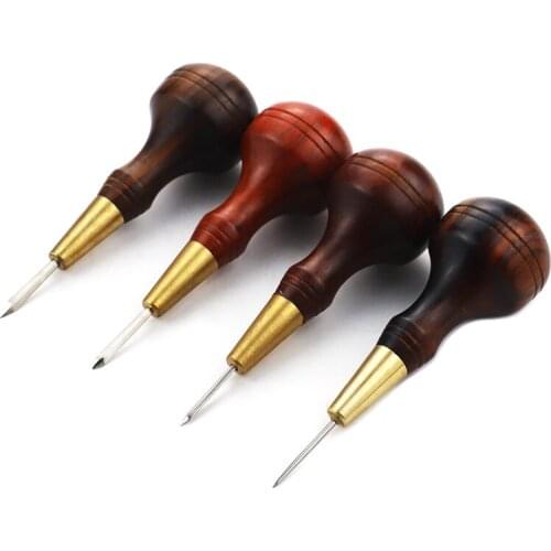 Professional DIY Leather Punches Awl, Sandalwood Rhombus Hole Punching, Leather Sewing Stitching Cutting Tool for Beginners