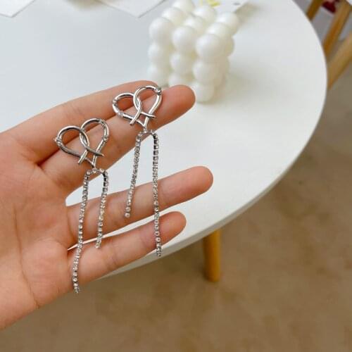 Silver metal heart-shaped tassel earring svintage Fashion Simple Hanging earrings exquisite Jewelry for women