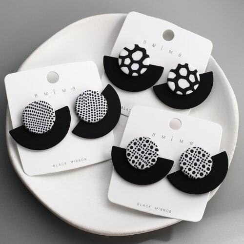 AENSOA 2021 Sector Black White Print Dots Polymer Clay Drop Earrings For Women Fashion Geometric Earring Pendant Party Jewelry