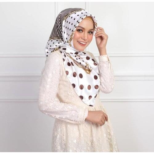 90*90cm Hair Neck Silk Scarf Women Luxury Dots Print Scarves Square Bandana Foulard Femme Hijab Headscarf Ladies Headband Scarf