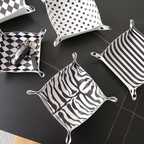 PU Leather Folding Tray Jewelry Cosmetic Storage Box Candy Snack Tray Desktop Phone Wallet Keys Coins Sundries Organizer