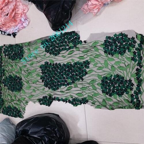 Green color embroidered tulle Net Lace 5 yards with beads BZL-71302 French tulle mesh Lace Fabric For nice dress