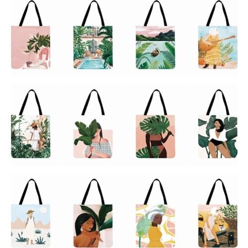Outdoor Beach Bags Summer Time Printed Tote Bag For Ladies Shoulder Bag Foldable Shopping Bag Women Casual Tote Fashion Handbags